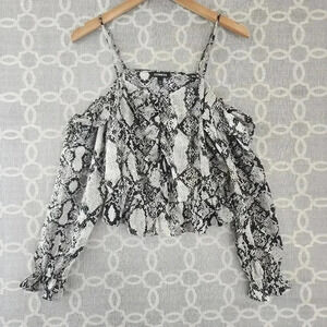 Express Ruffle Cold Shoulder Snake Print Long Sleeve  Cropped Women's Blouse S/P